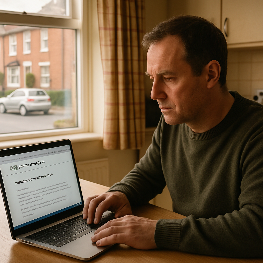 Local resident reading a neighbourhood newsletter showing successful email deliverability for local businesses