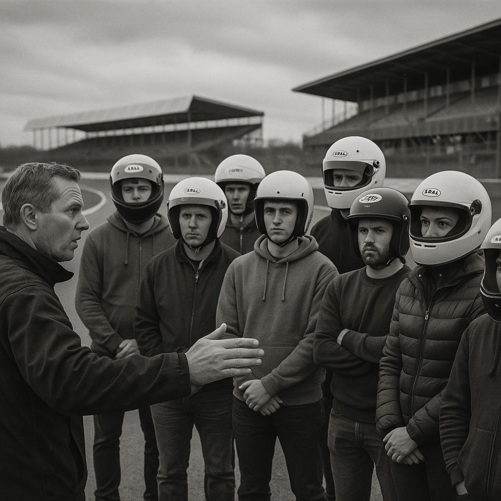 Safety briefing for newcomers at local track day events on a UK circuit