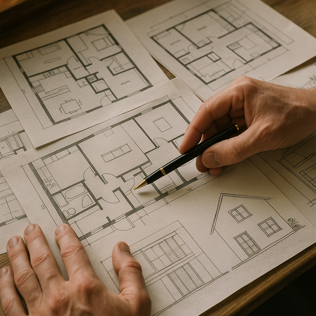 Architectural plans for a home extension showing the local planning permission application process for UK homeowners