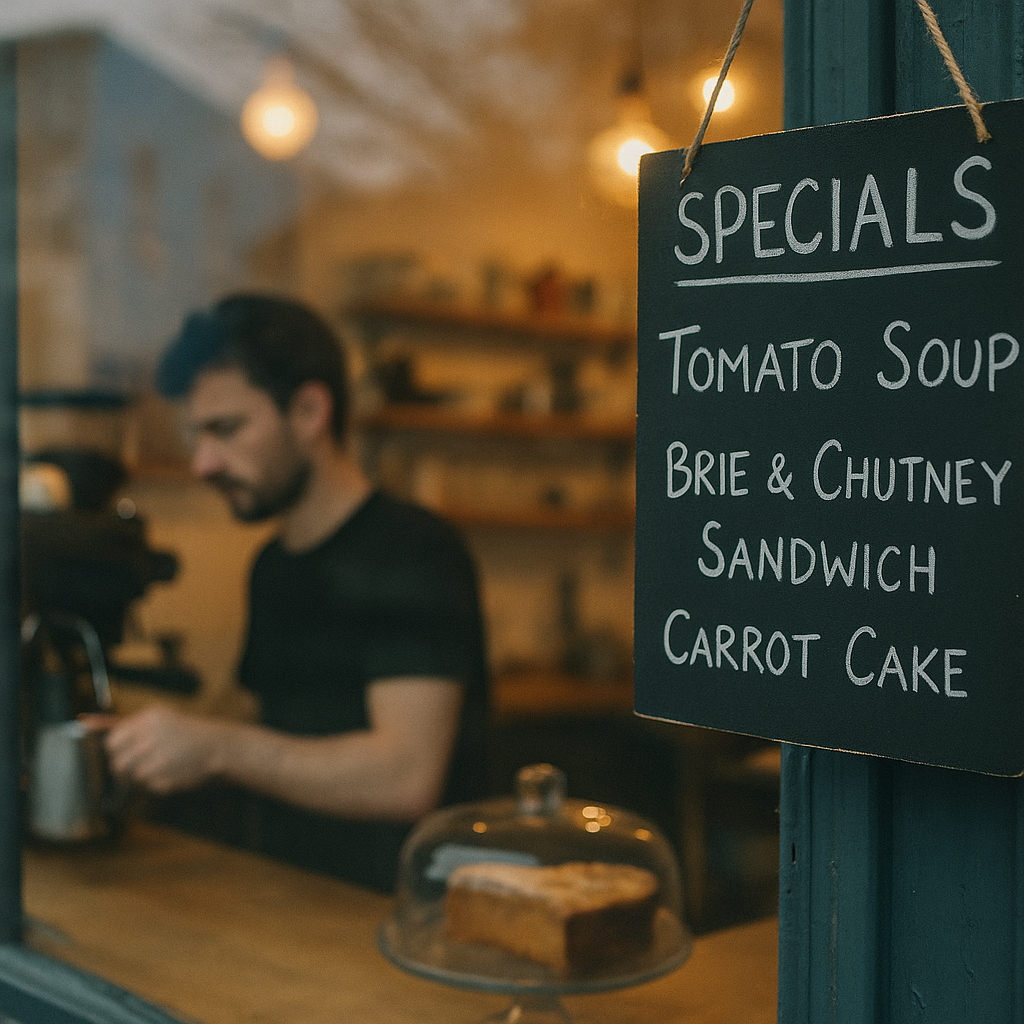 Independent café on one of the best independent high streets UK towns have preserved, with handwritten menu board