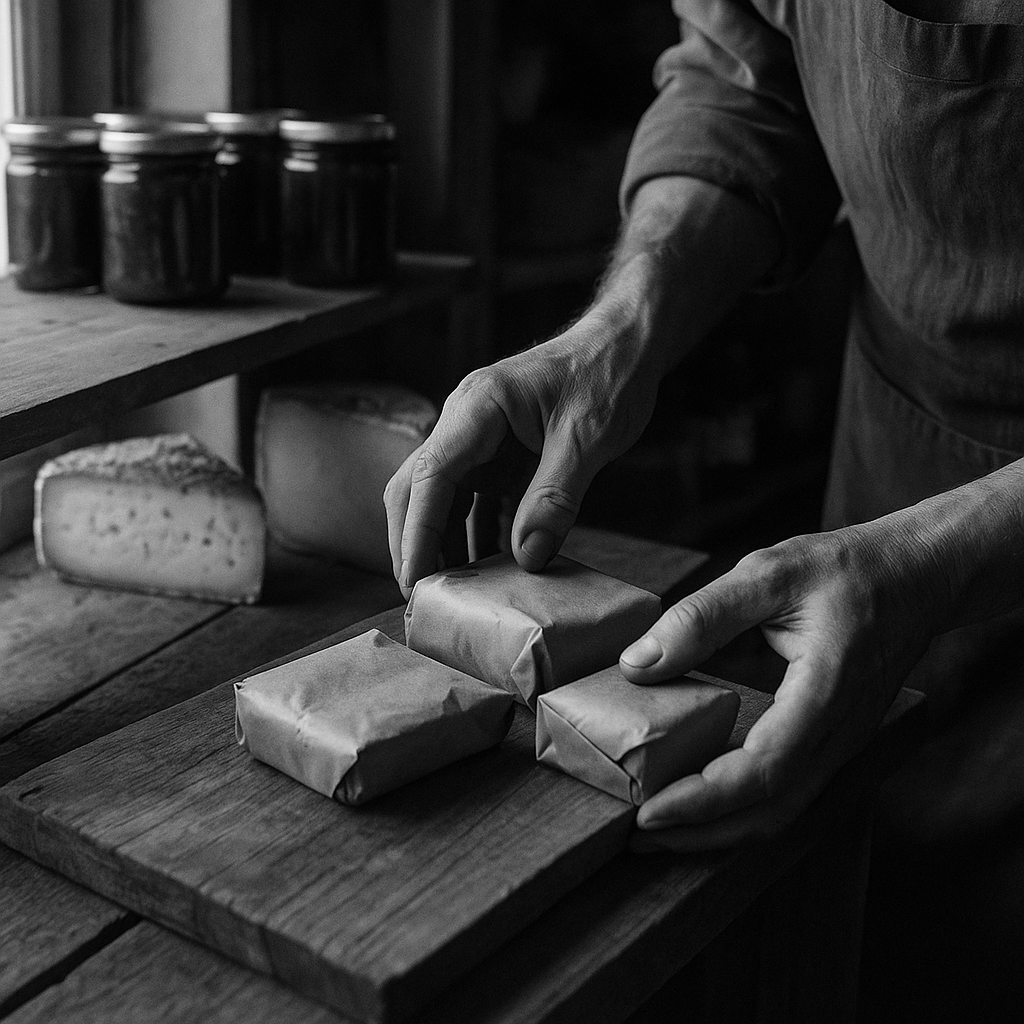 Independent shop owner arranging local produce, a key strategy for small UK retailers in 2026