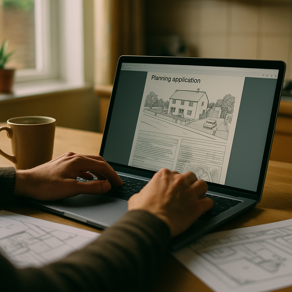 Resident reviewing planning permission near me search results on a laptop