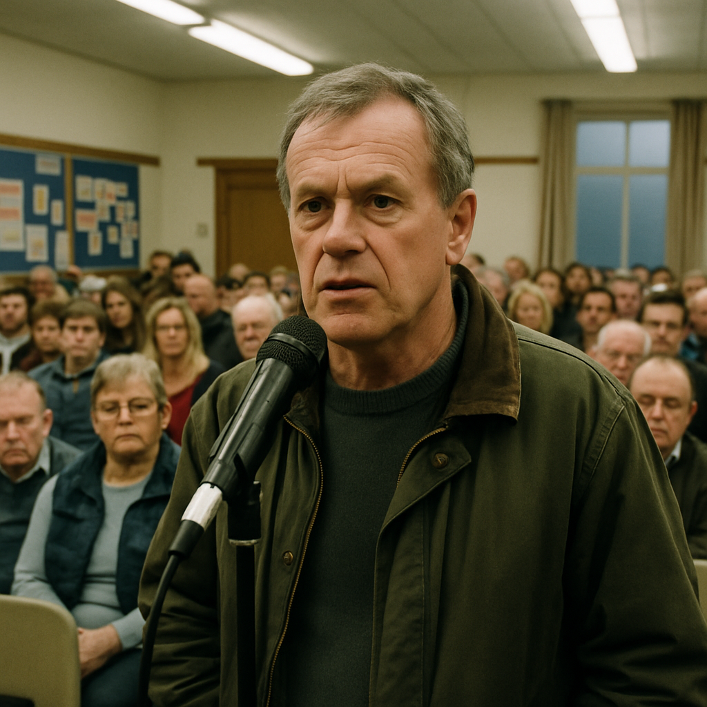 Resident speaking at a town hall meeting, the kind of event central to local community events news