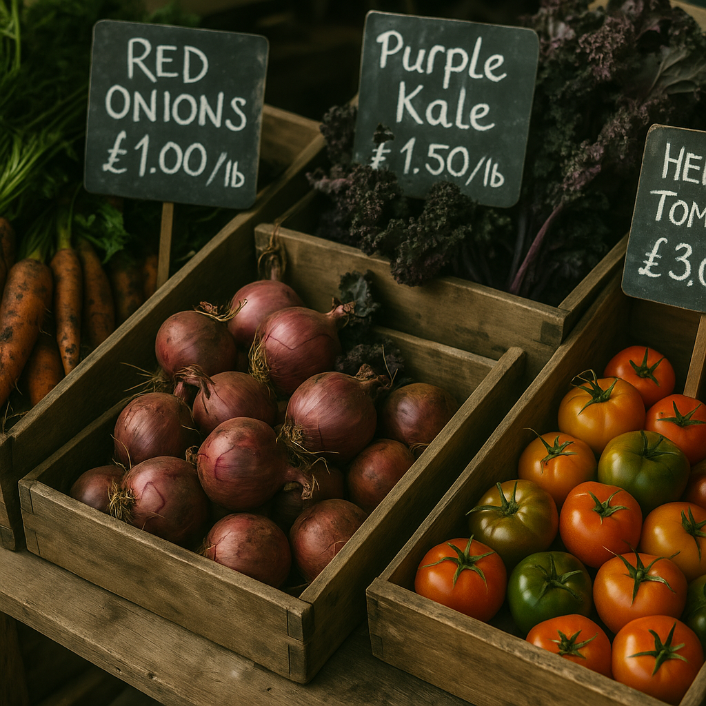 Fresh seasonal vegetables at a local farmers market near me in the UK