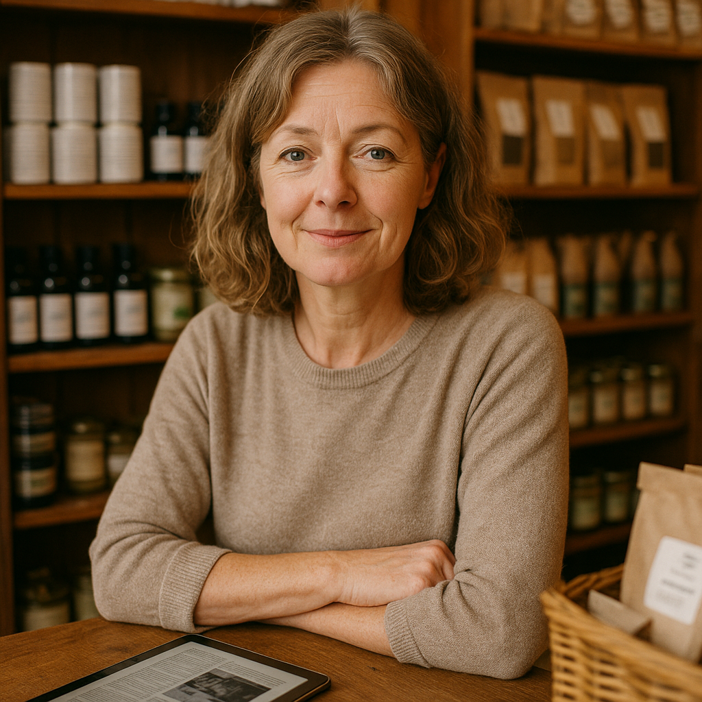 Local business owner in a UK shop representing the subjects of local business news UK coverage