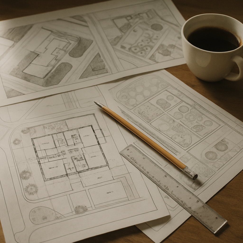 Architectural planning drawings on a desk, illustrating the planning permission UK 2026 application process