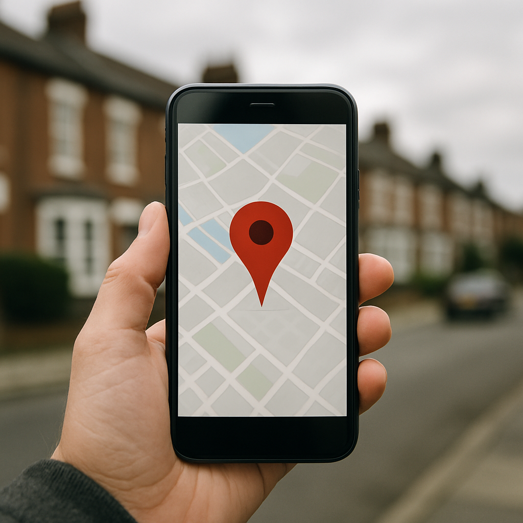 Close-up of a smartphone being used to report a local issue via neighbourhood apps UK