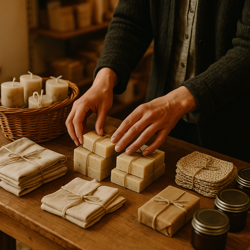 Close-up of independent retailer arranging stock, showing the detail behind efforts to support local independent shops