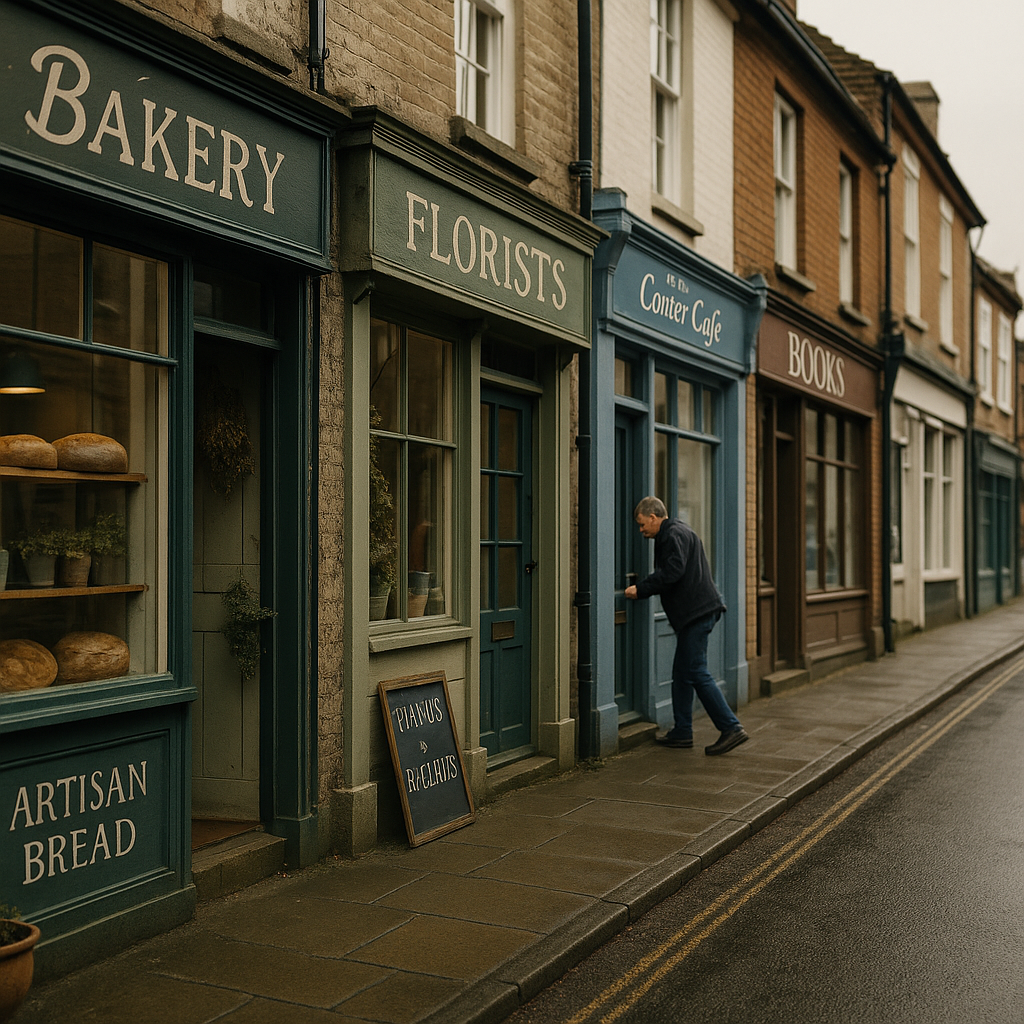 Independent shopkeeper opening their high street shop, illustrating the need to support local independent shops