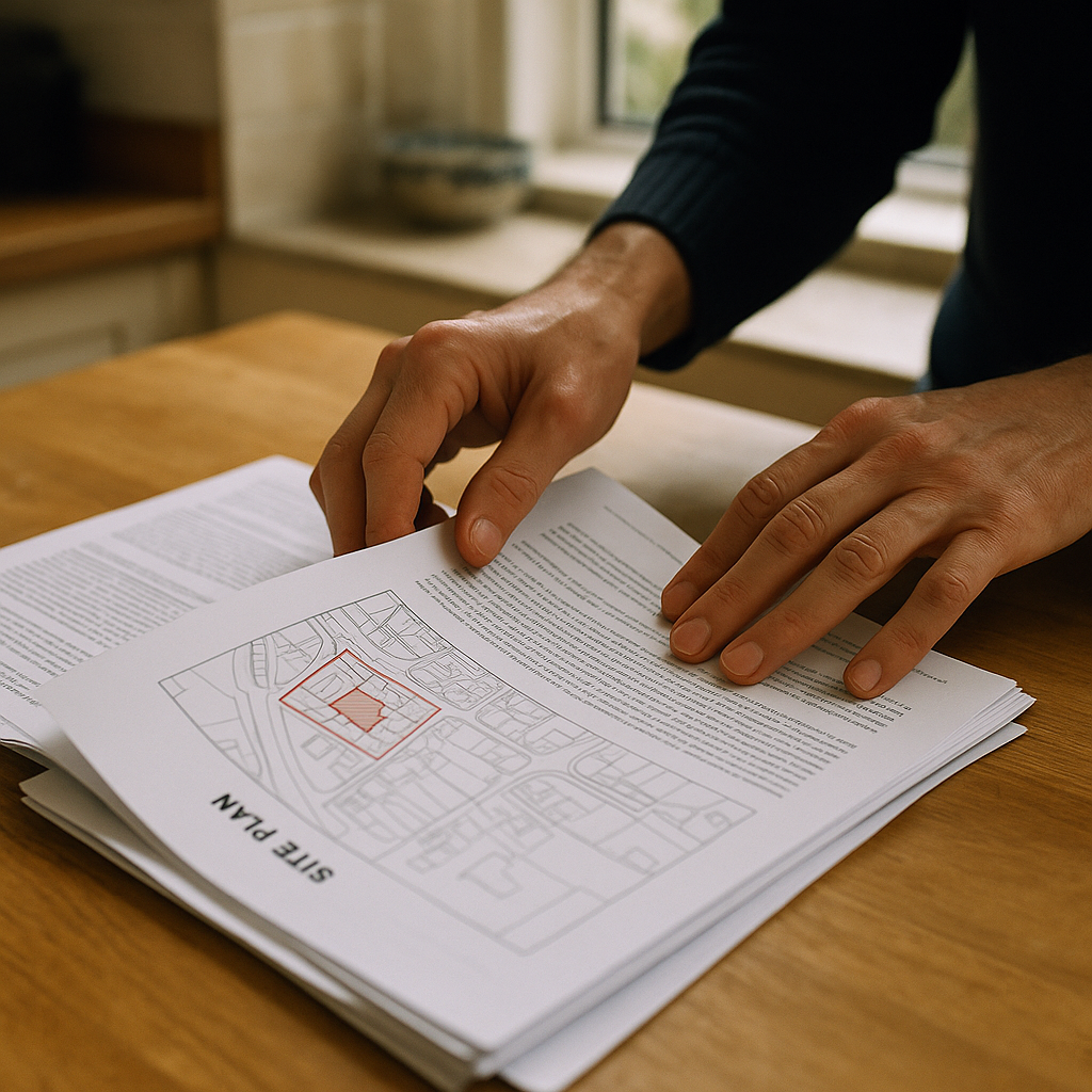Resident reading through local planning applications at home