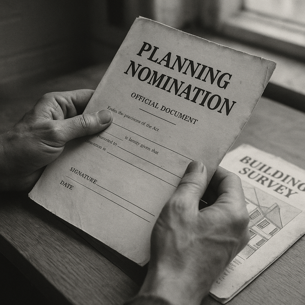 Community asset transfer UK nomination documents and building survey being reviewed