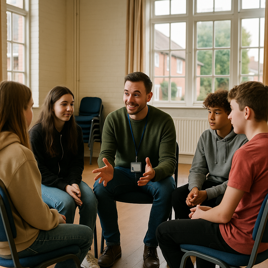 Youth worker running a session at a community hall amid ongoing youth services cuts
